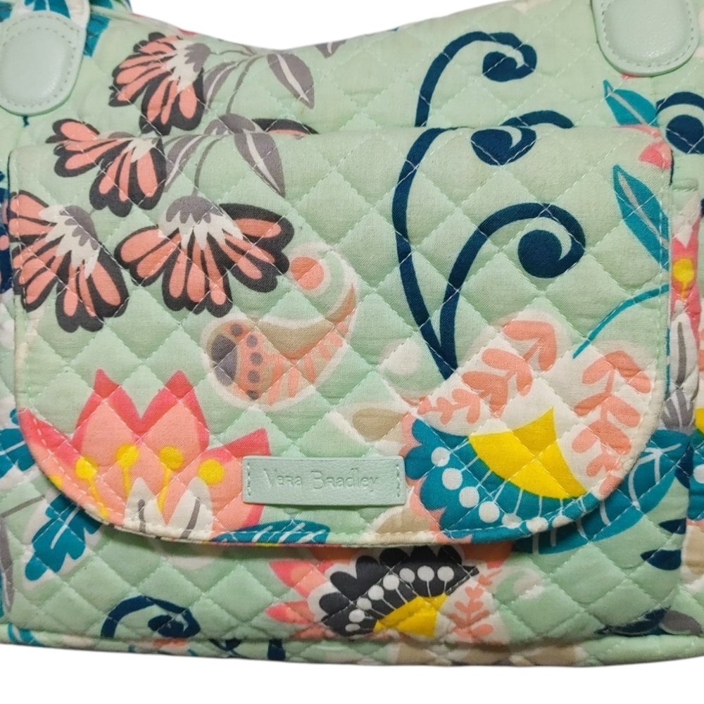 Vera Bradley Carson Mint Green Quilted Floral Medium Tote Bag Handbag Purse - Picture 5 of 10